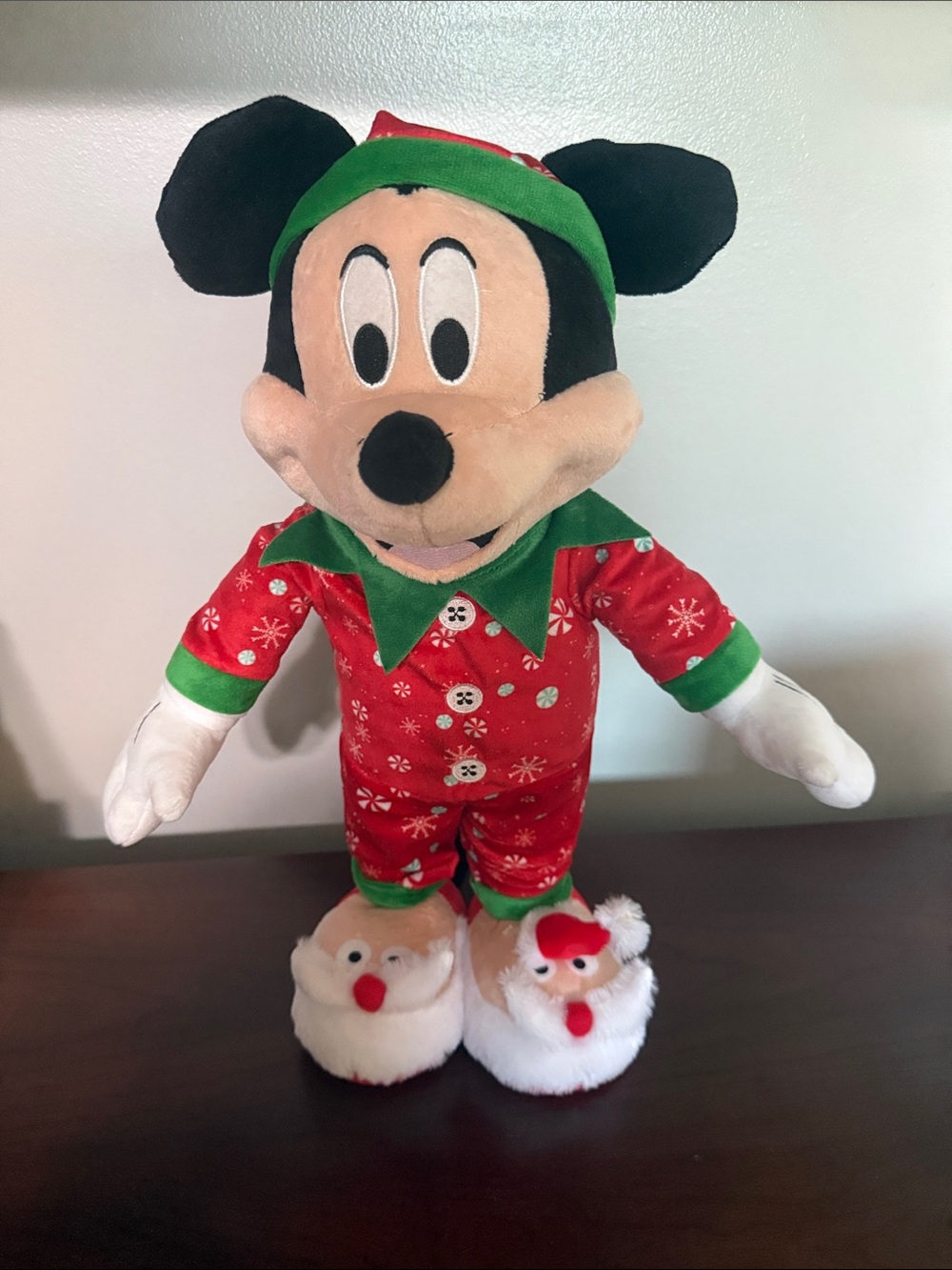 Holiday Red Mickey-Style Plush Toy with Santa Slippers